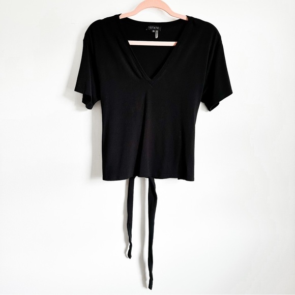 1. State Black Tie Front V Neck Tee Shirt sz XS - Picture 3 of 9